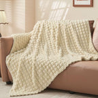BEDELITE Beige Fleece Twin Blanket for Couch Dorm Room Decor, 60x80 Inch - Image 2