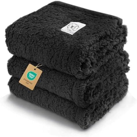 1 Pack 3 Calming Blankets Fluffy Premium Fleece Pet Blanket Soft Sherpa Throw for Dog Puppy Cat Black Large (41"x31") by luciphia