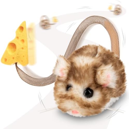 Migipaws Interactive MigiMouse Cat Toy 360° Rolling & Spin with Mesh Plastic Tail for Indoor Cats Smart Motion Sensor, Realistic Squeak, Rechargeable Plush Kitten Toy(Brown Long) by MigipawsCreateMoreEnjoymenttoPetsandFamily