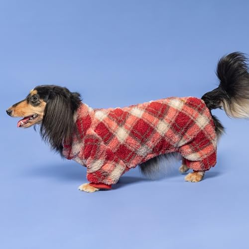 Fitwarm Collared Neck Plaid Dog Pajamas, Thermal Christmas Clothes for Small Dogs Boy Girl, Holiday Pet Outfit, Red, White, XS - Image 3