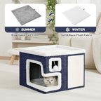 Cat Houses for Indoor Cats, Covered Cat Cave Bed with Scratch Pad and Fluffy Ball, Foldable Cat Hideaway Condo for Large Cats, Modern Kitten Bed,16.5x16.5x13 inches (Blue, Large) - Image 4