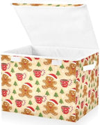 Bolaz Gingerbread Man Holiday Pattern with Christmas Trees and Mugs Storage Bins with Lids and Handles, Storage Box Basket with Cover Collapsible Organizer Containers for Home Closet, Shelves by Unknown