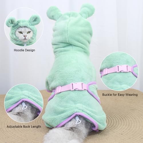 Pet Bathrobe for Dog Cat Absorbently Quick Drying Coat Cute Dogs Bath Towel Hooded Robe Adjustable Collar & Belly Strap for Pool Beach (Purple, X-Small) - Image 3
