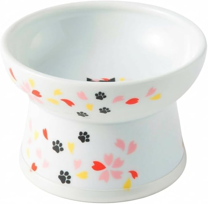 Necoichi Ceramic Elevated Cat Food Bowl (Sakura, Regular Flat)