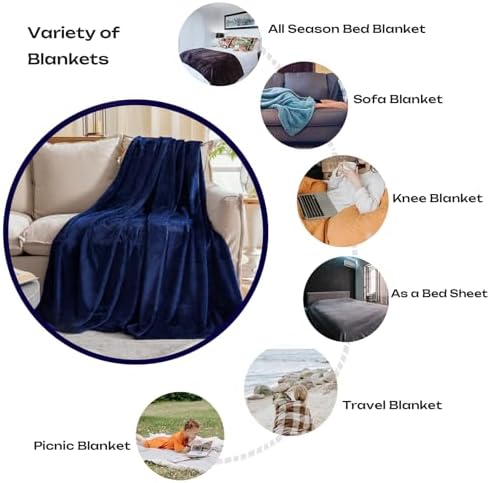 Fleece Plush Throw Blanket Navy Blue 50"x60"for Couch Fuzzy Cozy Flannel - Image 3