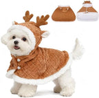 EXPAWLORER Dog Christmas Costume Winter Coat with Hat, Fleece Warm Elk Pet Cloak Cape Blanket with Antlers for Cold Weather, Thicken Dog Sweater Jacket Clothes for Small Medium Large Dogs Cats BrownXL by EXPAWLORER
