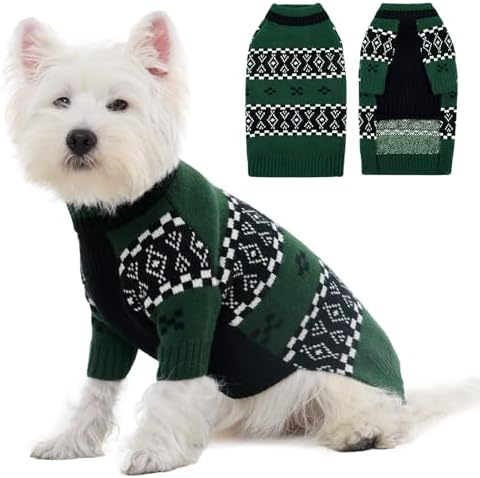 ROZKITCH Knit Dog Sweaters for Small Dogs, Thick Fall Dog Sweater for Cold Weather,Christmas Fair Isle Sweater for Holiday Daily Thanksgiving Shih-tzu Maltese Bichon Frise Green M by ROZKITCH