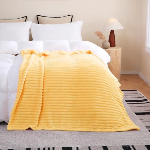 Light Yellow Fleece Throw Blanket 60”×80” for Couch Sofa Livingroom - Image 3