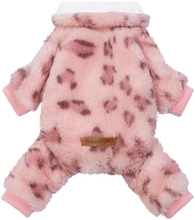 Fitwarm Leopard Fleece Dog Pajamas, Fuzzy Winter Clothes for Small Dogs Boy, Girl, Thermal Pet Outfit, Pink, Large by Fitwarm