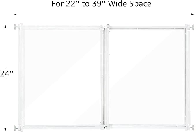 beeNbkks Clear Ferret Gate, Step Over Short Dog Barrier | 24" Tall Transparent Acrylic, Fits 22"-39" Wide Openings, No Drilling Pressure Mounted, Safely Blocks Ferrets & Small Dogs