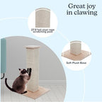 Cat Scratching Post with Carpeted Base - 27.75-Inch Sisal Burlap Fabric Scratcher - Furniture Scratching Deterrent for Indoor Cats by PETMAKER (Beige) - Image 2