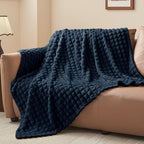 BEDELITE 3D Checked Navy Fleece Throw Blanket for Couch, 50x70 Inch - Image 2