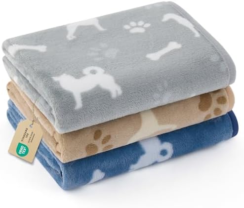 Bedsure Dog Blanket for Small Dogs Puppy, Flannel Fleece, 3-Pack 23x16 by BEDSURE