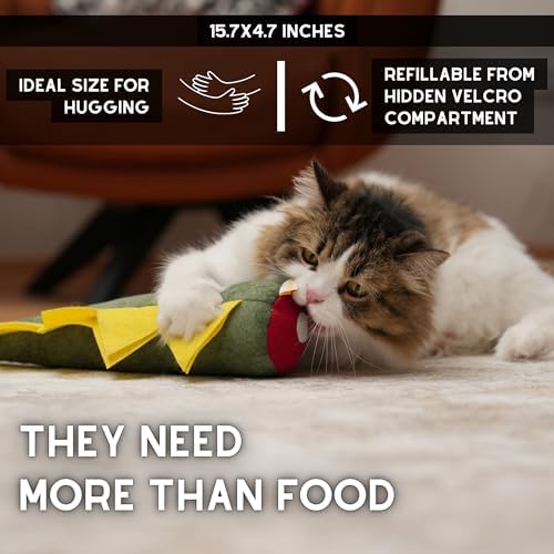 pawdaz Large Cat Toy Dino - Catnip Matatabi Silvervine Filled Help Relief Stress Interactive Indoor Cat Kicker (Green) - Image 2
