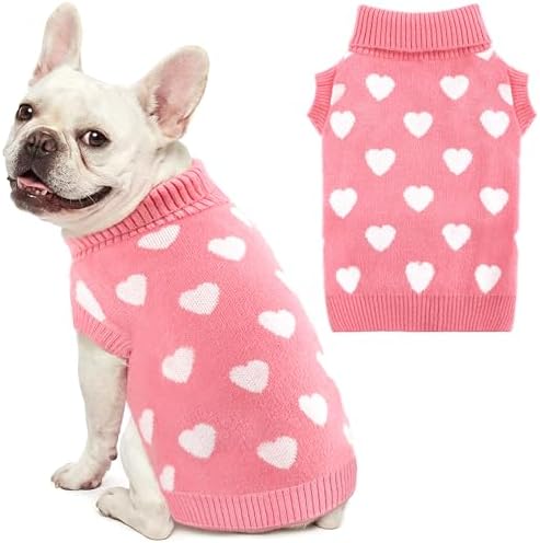 Valentines Dog Sweater Heart Dog Valentines Outfit Soft Warm Knitted Pet Clothes Cold Weather Puppy Clothes for Small Medium Dogs Cats by BAOBICUTE