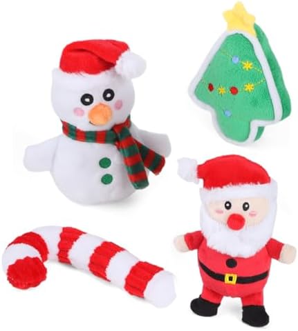 4 Pcs Christmas Dog Toys for Small Dogs Squeaky Small Dog Toys Durable Push Puppy Toys for Chewing Interactive with Crinkle Paper for Small Medium Dogs by Veloisen