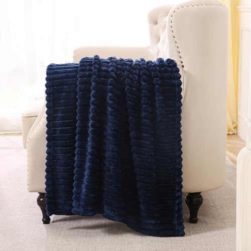 Navy Blue Fleece Throw Blanket 50”×60” for Couch Sofa Livingroom - Image 2