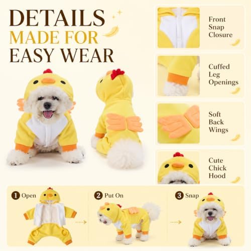 Dog Clothes, Chick Costume,Fleece Full-Body Snap Jumpsuit,S - Image 6