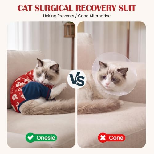DENTRUN Cat Christmas Onesie, Soft Fleece Recovery Suit Pajamas for Cats - Image 3