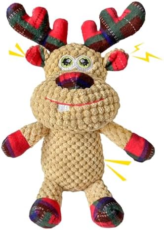 Christmas Elk Dog Toys, Puppy Squeaky Toys with Crinkle Paper, Interactive Plush Chew Toys, Cute Reindeer Funny Toys, for Small, Middle, Large Dogs by Unknown