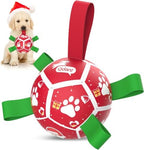 QDAN Small Christmas Dog Toys, Soccer Ball with Straps, Outdoor Interactive Toys for Tug of War, Puppy Birthday Gifts, Water Toy, Durable Dog Balls for Puppy (5 Inch) by QDAN