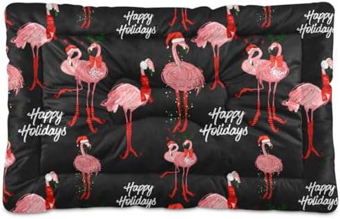 Dog Bed Mat Tropical Flamingo Christmas Washable Anti-Slip Bottom Fluffy Comfy Kennel Pad Cat Crate Pet Mat, 18 x 24 Inches by Mazeann