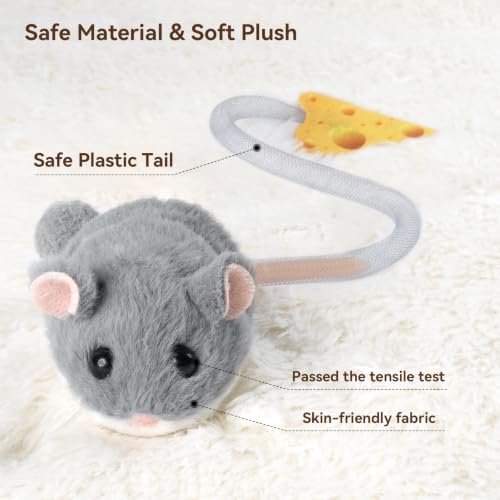 Migipaws Interactive MigiMouse Cat Toy 360° Rolling & Spin with Mesh Plastic Tail for Indoor Cats Smart Motion Sensor, Realistic Squeak, Rechargeable Plush Kitten Toy(Grey) - Image 5