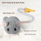 Migipaws Interactive MigiMouse Cat Toy 360° Rolling & Spin with Mesh Plastic Tail for Indoor Cats Smart Motion Sensor, Realistic Squeak, Rechargeable Plush Kitten Toy(Grey) - Image 5