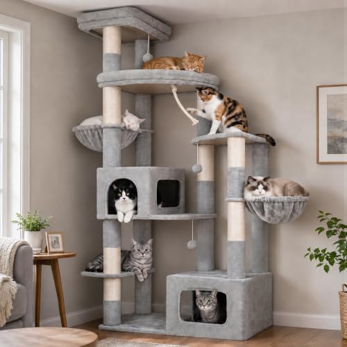 Gitelsnour 74.8'' Cat Tree Tower for Indoor Cats Large, Wide Base, GCT806W by Gitelnour