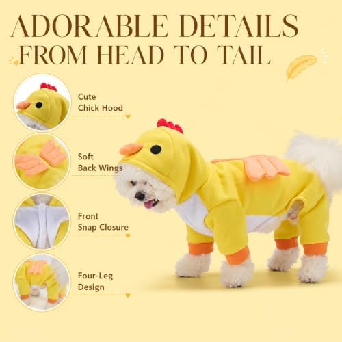 Dog Clothes, Chick Costume,Fleece Full-Body Snap Jumpsuit,S - Image 5