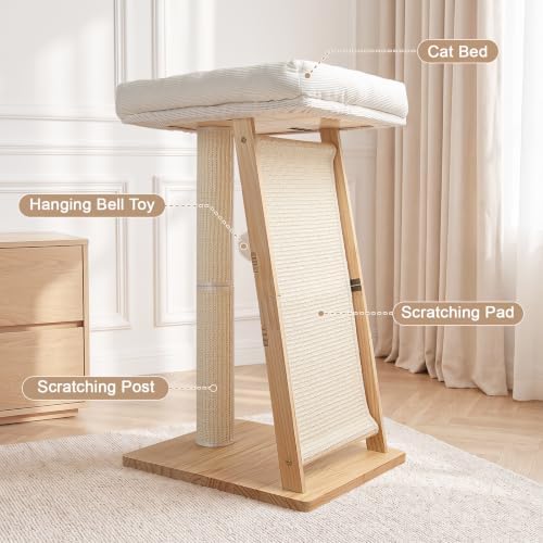 31.5" 3-in-1 Natural Pine Wood Cat Scratching Post Large - Image 6