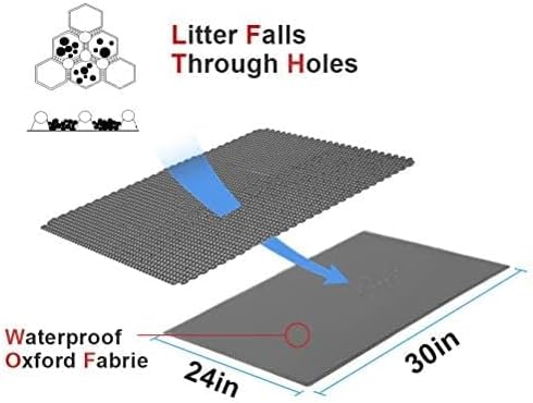 Bulkniu Cat Litter Mat, 24"x30", Waterproof, Durable & Easy to Clean, Grey | Urine-Proof, Non-Slip, Premium Durable EVA, Soft on Paws, Double-Layer Honeycomb Traps Litter, Odor-Free & Safe