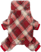 Fitwarm Collared Neck Plaid Dog Pajamas, Thermal Christmas Clothes for Small Dogs Boy Girl, Holiday Pet Outfit, Red, White, Small by Fitwarm