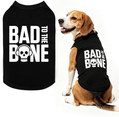 BINGPET Bad to The Bone Dog Shirt, Soft Cotton T-Shirt, Halloween Costumes by BINGPET