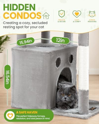 67in Cat Tree Tower for Indoor Cats, Multi-Level Light Grey - Image 3