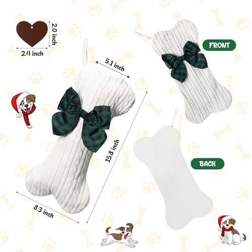 WATINC Pet Christmas Stockings Personalized - 3 Pack Large Bone Shape Stocking with Wooden Name Tag, Pet Dog Knit Christmas Hanging Stockings for Xmas Eve Party Fireplace Tree Gift Decoration - Image 2