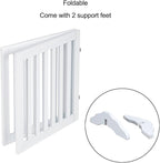 unipaws 24”H Free Standing Pet Gate for Dog Cat, 40”Wide Wooden Dog Gates | Foldable Pet Fence for Doorway, Stairs, Step, Expandable Doggy Barrier, Indoor Use, White