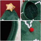 NIBESSER Cat Bed Christmas Tree Cat Tent House Self-Warming 2 in 1 Removable Comfortable Triangle Pet Teepee Xmas Dog Cave in Winter(Green/White) - Image 3