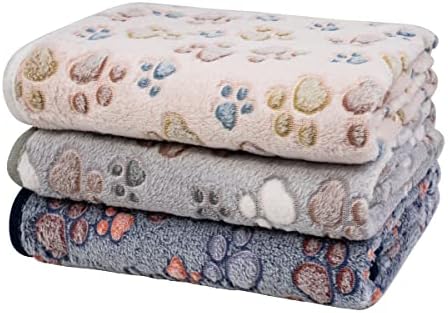 Dono 1 Pack 3 Dog Blankets for Small Dogs, Soft Fluffy Paw Print Pattern Fleece Pet Blanket Warm Sleep Mat, Puppy Kitten Blanket Doggy Mat for Dog Cat Kitten Doggy (40 * 30") by Dono