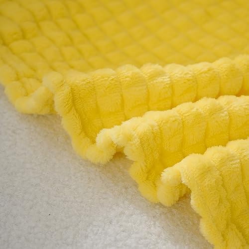Puncuntex Fleece Throw Blanket Bright Yellow 60"×80"with Square Grid Design - Image 7