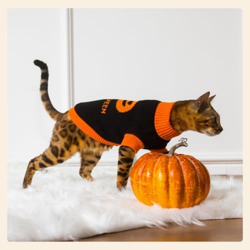 PUMYPOREITY Halloween Cat Sweater for Cats Only, Pumpkin Ghost Knit Sweater - Image 5