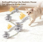 Migipaws Interactive MigiMouse Cat Toy 360° Rolling & Spin with Wiggling Tail for Indoor Cats Smart Motion Sensor, Realistic Squeak, Rechargeable Plush Kitten Toy(Grey Long) - Image 2