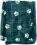 Pet Throw Blanket Ultra Soft Fleece Durable for Crates Beds Sofas Travel (Navy & Green Classic Paw Plaid, Medium) by GreaterGood