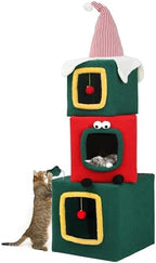 YITAHOME 60" Christmas Cat House with 3 Semi-Enclosed Cat Condos - Image 6