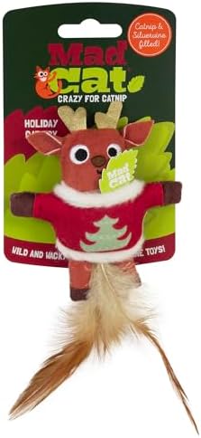Mad Cat Ugly Sweater Stuffer Reindeer Catnip Refillable Soft Plush Cat Toy by Unknown