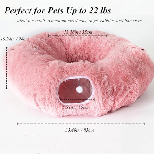 Cat Tunnel Bed Under Christmas, Luxury Donut Cat House Xmas Tree Skirt Tunnel Bed with Washable Cushion, Two-Entry Peekaboo Round Christmas Kitty Donut for Kitten Puppy Rabbit Ferret - Image 3