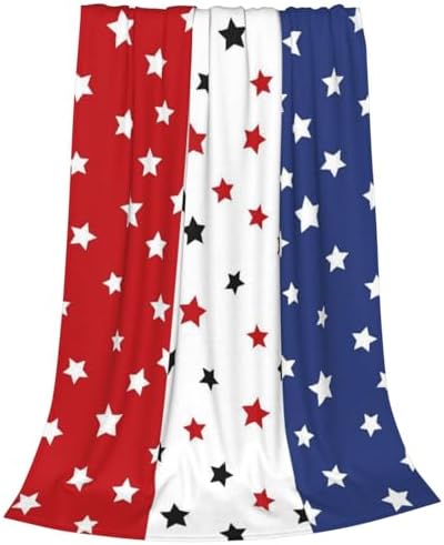 Independence Day Stars Throw Blanket, 4th of July Patriotic Red Blue Decorative Soft Cozy Blanket, Small Lightweight Warm Flannel Blanket for Sofa Chair Bed Couch 30" x 40" by Qilerongrong