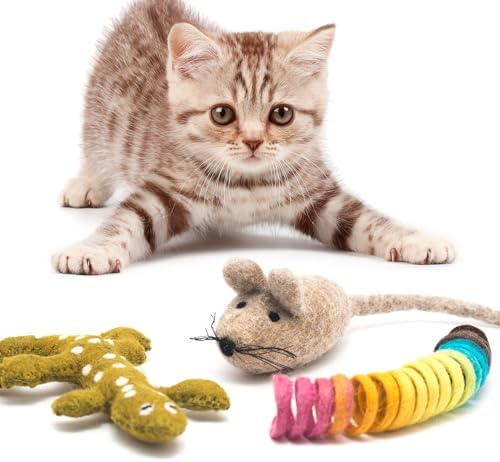 Glaciart One Wool Cat Toy Set with Catnip, 3 Pcs Mouse, Lizard and Spiral Toys for Interaction and Boredom Relief, Encourages Exercise and Play - Image 6