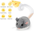 Migipaws Interactive MigiMouse Cat Toy 360° Rolling & Spin with Mesh Plastic Tail for Indoor Cats Smart Motion Sensor, Realistic Squeak, Rechargeable Plush Kitten Toy(Grey) - Image 4