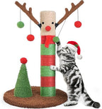 BOLUO Christmas Cat Scratching Post Deer Cat Trees for Adult Cats Scratcher Cute Toy Kitten Kitty Sisal Scratch with Teaser Ball Indoor 25 inch by BOLUO